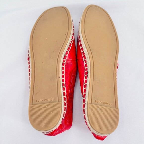 Tory Burch T-monogram Espadrille Flat Size 11  In Red Leather - Picture 9 of 11